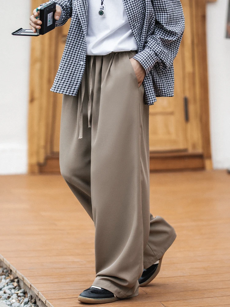 TT Pantalon décontracté pour homme, respirant, taille mi-haute élastique, coupe droite ample, tombé fluide, infroissable, mi-saison
